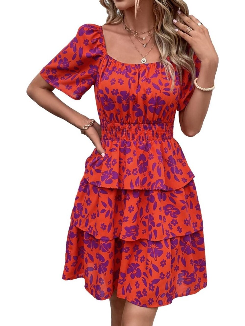Floral Ruffle Short Summer Dress for Women - Perfect for Beach & Casual Outings